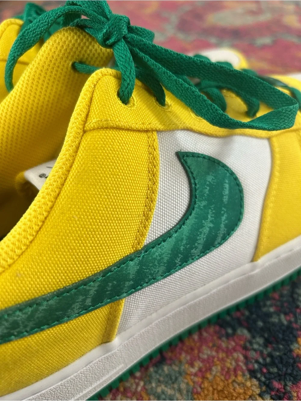 Nike | Men’s White/Yellow/Green Canvas Air Force 1 Lace Up Low Top Sneakers 13
